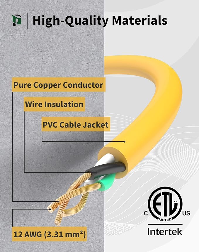 25Ft 12 Gauge Outdoor Extension Cord with 3-Outlets, 2 Pack, Heavy Duty 3 Prong Extension Cord Waterproof with Lighted end, 15A SJTW, ETL Listed, Yellow