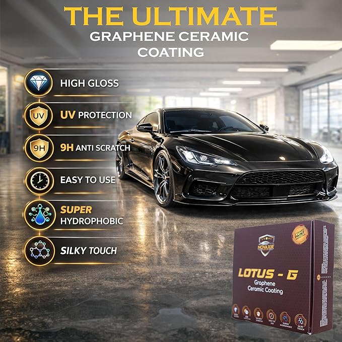 Lotus-G Graphene Ceramic Coating Kit –Ceramic Coating& IPA Cleaner 3-Year Paint Protection, 9H Hardness, High Gloss, UV Shield, Super Hydrophobic–Car Detailing Set with Towels & Pads