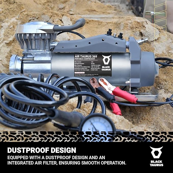 Tire Inflator Portable Air Compressor, 12V Air Compressor / 24V 150 PSI for Car, Truck & 4x4 – Dual Motor Heavy Duty Air Compressor for Car Tires, Tire Inflator with Gauge, Long Air Hose