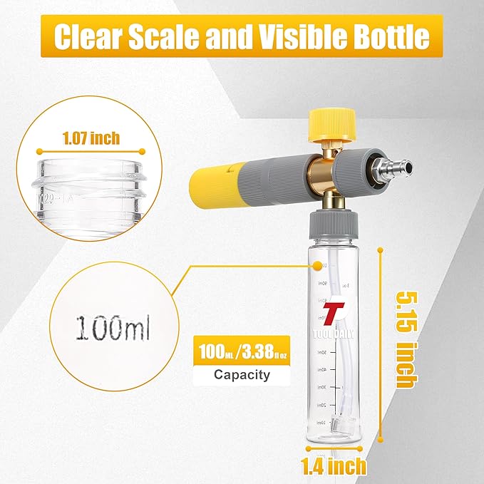 Tool Daily Foam Cannon Dual Connector, Mini Foam Cannon for Pressure Washer, 5 Power Washer Spray Nozzle Tips, 1/4 Inch Quick Connect