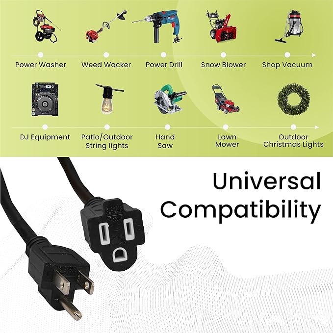 Power By GoGreen Go Green Power Inc. (GG-13715BK) 16/3 SJTW Outdoor Extension Cord, Black, 15 ft