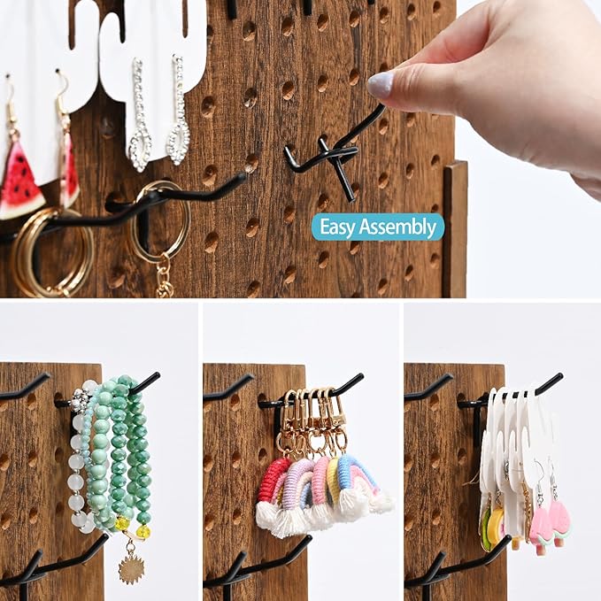 MOOCA 24 Pcs Small Metal Black Pegboard Hooks Hanger 2.6 Inch for Hanging Jewelry, Scarf, hat, Key, and mask