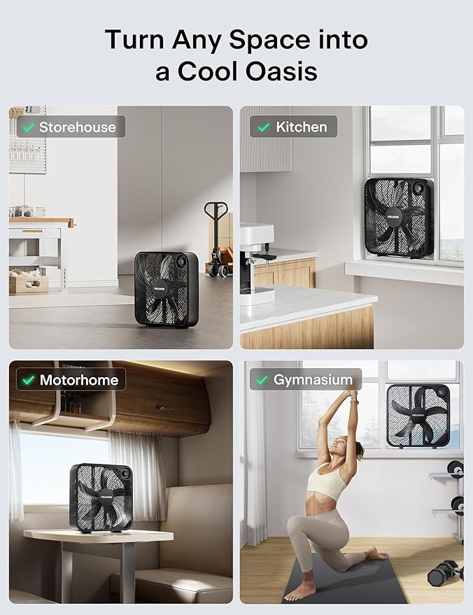 PELONIS 20 Inch Box Fan – 3 Speeds, Window Fans, Floor or Tabletop, 25ft/s, 2025 Upgraded, Superior Air Throw (2295 CFM), Lightweight, 5 Blades, Fans for Bedroom, Office, Living Room, Garage