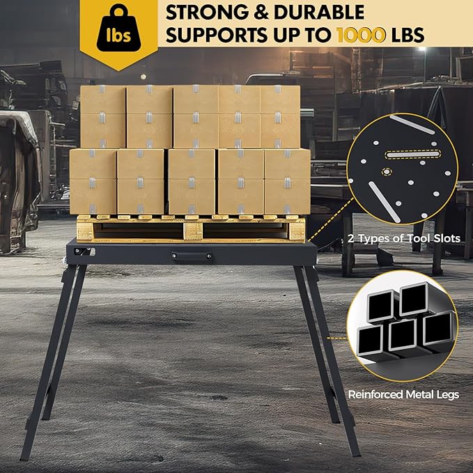 OLBRUS Welding Table Foldable Work Bench, Folding Workbench,1000LBS Capacity Heavy-Duty Welding Workbench with Fixture Holes, Foldable Steel Work Bench for Welding, Assembly & Repair