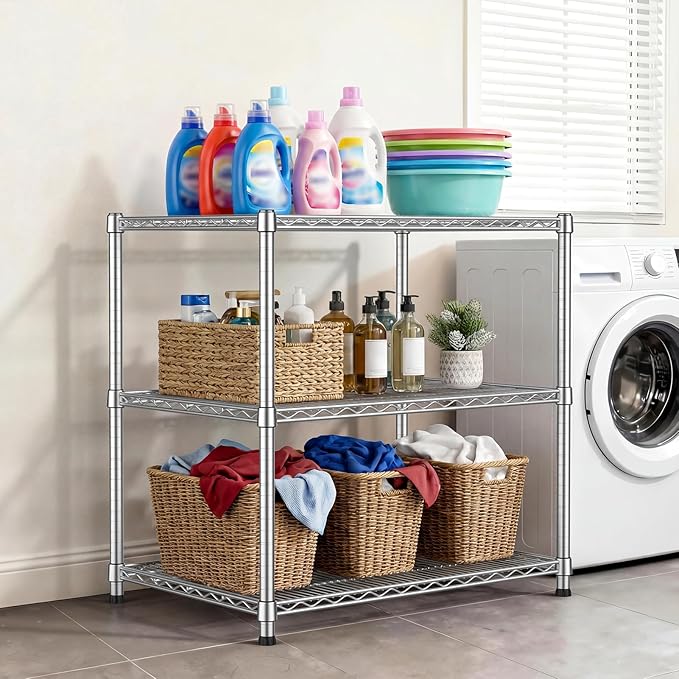 24"Depth Metal Wire Shelving Unit Storage Shelves Adjustable Kitchen shelf Microwave Stand Sturdy Steel Bakers Rack Standing Organizer 1650LBS for Commercial Pantry Garage Factory industrial warehouse