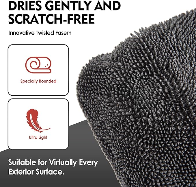 Car Drying Towel, Update Quick Dry Towels for Car, No Streaks & Double Twist Pile Cleaning Supplies, Super Absorbent Gray Towels-24 x16(2pack)