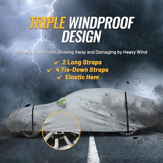 Favoto Sedan Car Cover Waterproof All Weather for Automobiles 6 Layers Heavy Duty Outdoor Rain Sun Snow Protection with Zipper Inner Cotton Universal Fit for Sedan (177-194 inch)