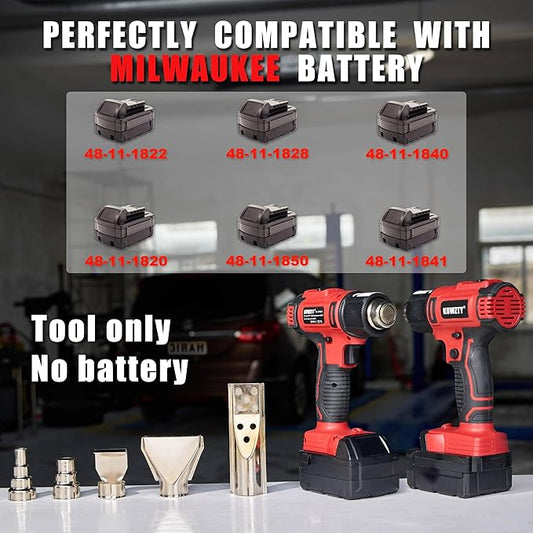 Cordless Heat Gun for Milwaukee M18 Battery,Lithium Hot Air Gun, 2-Temp Setting Max 1022°F(550°C),Heat Gun for Shrink Wrapping, Tube Bending,Resin & Decorating (Tool Only, NO Battery)