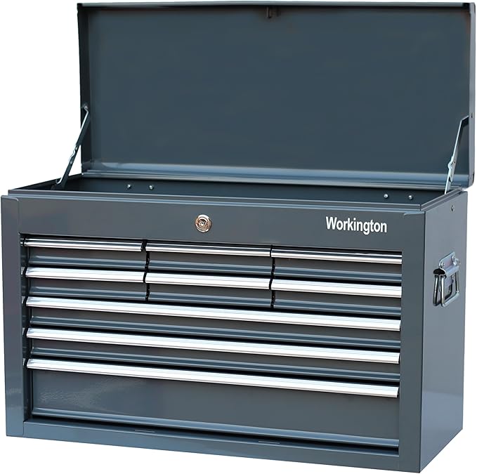 Workington Portable Metal Tool Chest with 9 Drawers, 24" 9-Drawer Tool Chest Cabinet with Ball Bearing Drawer Slides, Steel Tool Storage Box Organizer 4006 Gray
