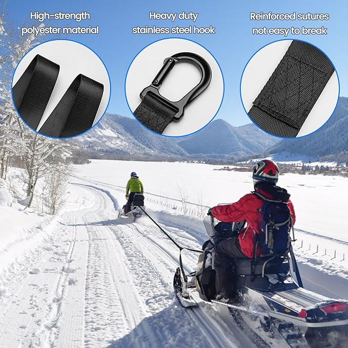 Botepon Snowmobile Tow Strap with Hook, 19ft Tow Rope, Quick Hook Up for Sled, Skidoo, ATV, Emergency Kit Accessory