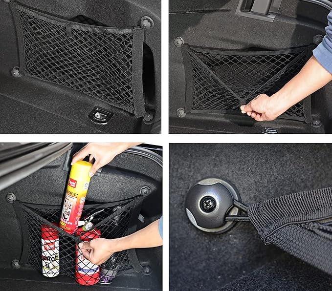 2 Pack Small Cargo Net Pocket Storage Mesh Net Elastic Automotive Cargo Nets Storage Pouch for Car Trunk Net, RV, Boat Storage Mesh Pocket Net with 8 Mounting Screws and Hooks (18 x 9.8 Inches)