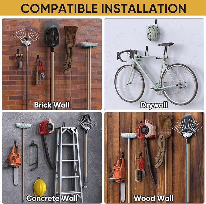 TICONN 2 Pack Heavy Duty Garage Hooks, Steel Utility Wall Storage Hooks, Wall Mount Hanger Organizer for Ladders, Bikes, Tools, Bulky Items (Small, Yellow Circular)