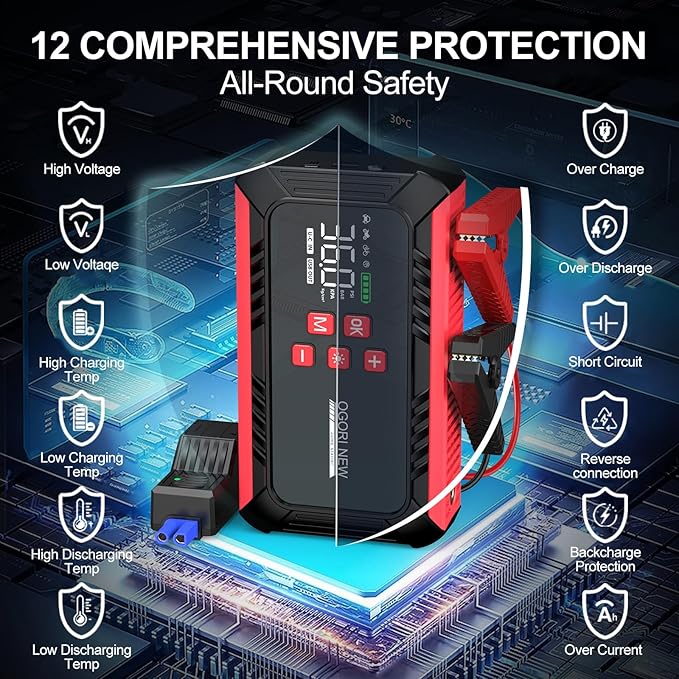 8000A Jump Starter with Air Compressor, 26800mAh Car Battery Jump Starter (All Gas/16.0L Diesel) with 150PSI Auto-Shutoff Tire Inflator, 12V Jump Box with Booster, Jumper Cables, Cigarette Lighter