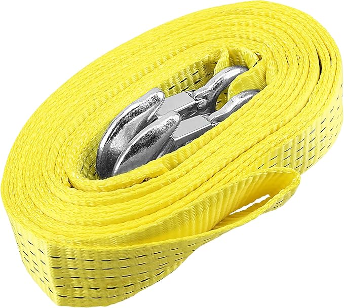 2 Pack 2 Inch x 20 Feet Heavy Duty Tow Strap, Tow Rope with Safety Hooks, Heavy Duty Recovery Strap Towing Strap for Vehicle Recovery, Hauling, Fixing Cargo, 11000lbs Capacity, Yellow