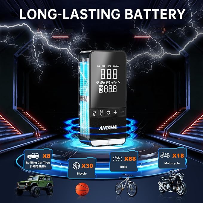 Tire Inflator Portable Air Compressor, 150 PSI Smart Air Pump for Car Tires with Digital Pressure Gauge, Tires Pump for Cars, Motorcycles, Bikes, Balls, Mini Bike Pump & Car Accessories