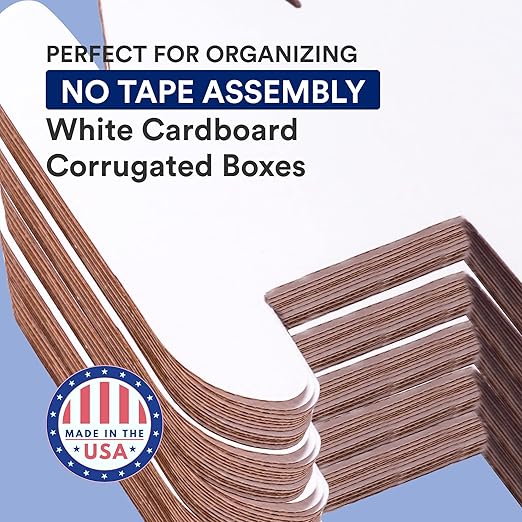 Box USA Cardboard Storage Bins, Open Top Bin Box, 4"L x 12"W x 4.5"H 50-Pack | Medium for Inventory, Organization, Parts, Garage, Warehouse or Home Cubby, Oyster White 8x18x10