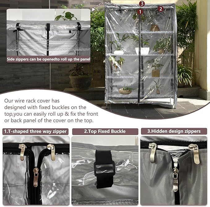 okcool Waterproof Shelf Cover,600D Heavy Duty Wire Shelving Unit Cover,Shelf Display Rack Protector Cover with Zipper,One Side See Through Panel.(Grey,Fits 48" Wx18 Dx72 H Shelves)