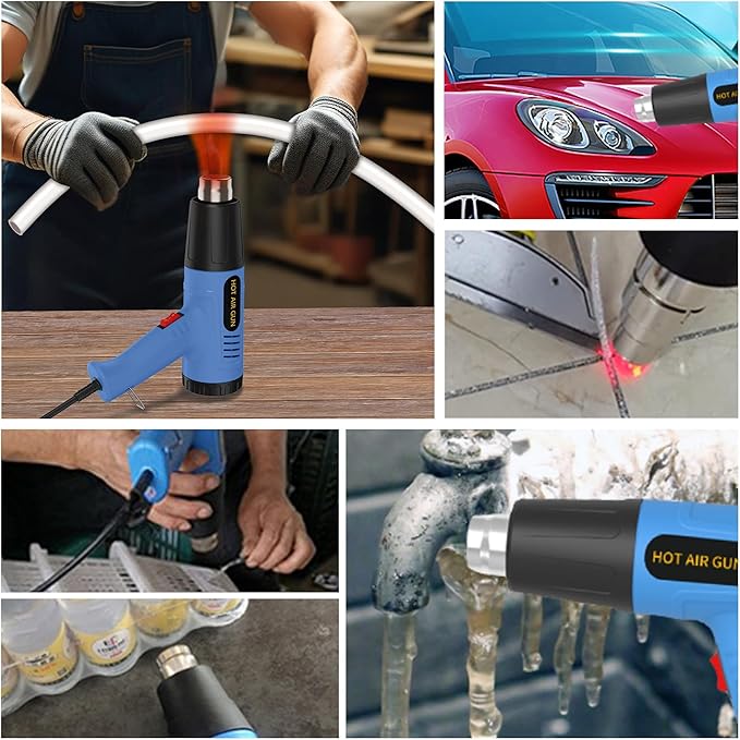 Digital Display Heat Gun, Temperature Setting 212 ℉~1202 ℉ (100 ℃ and 650 ℃), Fast heating tool Hot Air Gun, With four nozzles and Overload protection, Used for vinyl wrapping and shrink tubing