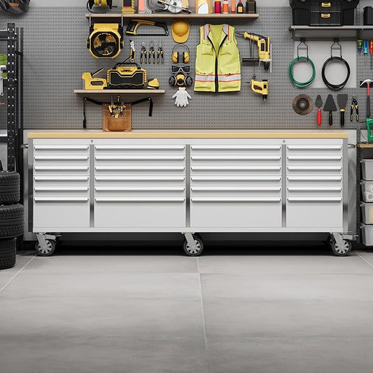 GarveeTech 96 in Tool Chest, Tool Box Mobile 24 Drawers Storage Rolling Cabinet with Wheels Lock Key Locking System Drawer Liners for Garage Warehouse Repair Shop