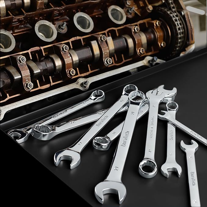 DURATECH 19mm Combination Wrench, Metric, CR-V Constructed with Mirror Polish, 12-Point, 15-Degree Offset