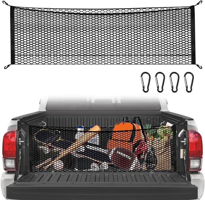 Cargo Net for Pickup Truck Bed for Trunk Organizers and Storage Additional with 4 Metal Carabiner Buckles - Silverdo, Ford F150,GMC
