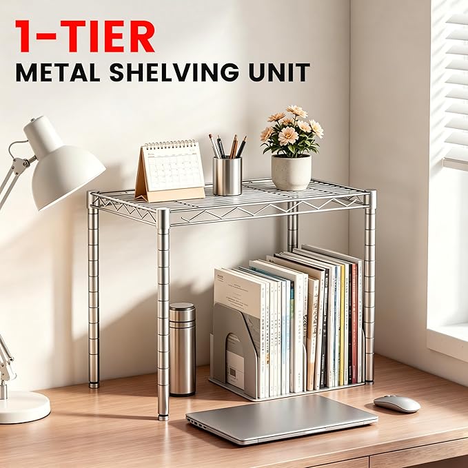 Xcity Storage Shelves, 1 Tier Heavy Duty Metal Shelving Unit, 350 LBS Capacity Adjustable Steel Wire Shelf Organizer for Pantry, Kitchen, Garage, 14" D x 14" W x 15" H, Chrome
