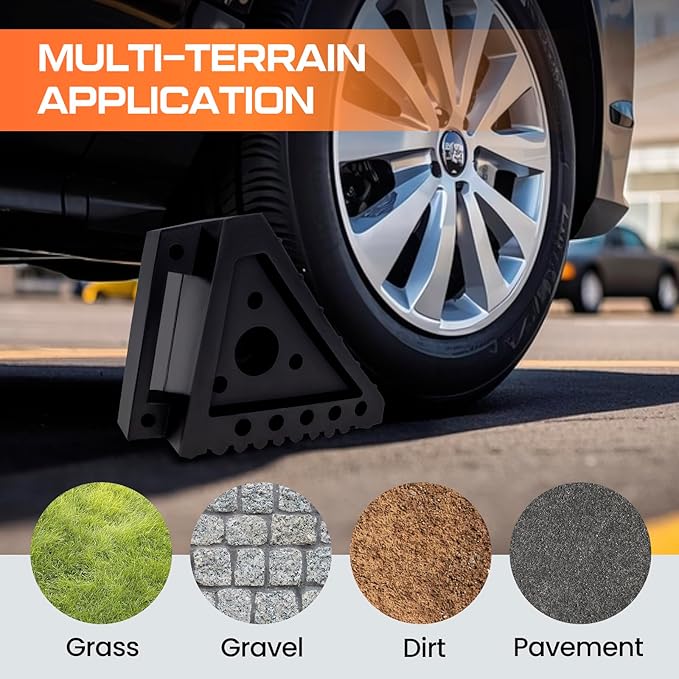 Taifa Rubber Wheel Chocks for Travel Trailers, Heavy Duty RV Wheel Stoppers Tire Chock with Portable Handle for Camper Cars Trucks etc., Black, 2 PCS