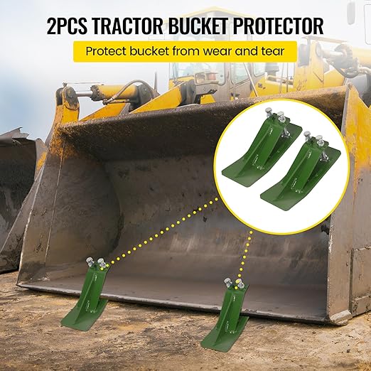 2Pcs Tractor Bucket Protector, Skid Edge Guard - Double Lock Nuts & Bolts, 4.5" Width Green Steel Plate, Universal Fit for 60" to 72" Loaders, for Snow Removal, Gravel, Leaves Spreading