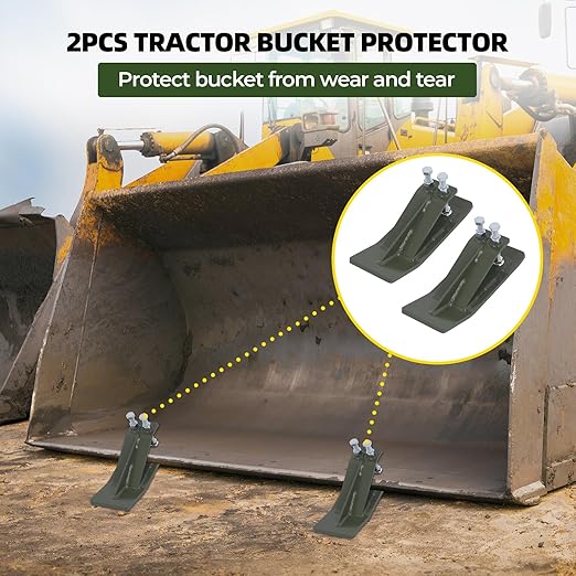 2Pcs Tractor Bucket Protector – 3/8” Thick Ski Edge Turf Tamer, Double Lock Nuts Bolts, Anti-Skid 4.5” Width for Snow Removal & Lawn Protection, Green