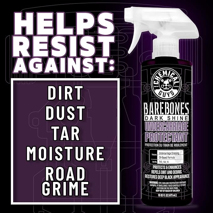 Chemical Guys Bare Bones Premium Dark Shine Spray - For Undercarriage, Wheel Wells & Trim - Deep Black Finish, Non-Greasy, Safe for Cars, Trucks, SUVs, RVs - 128 oz (1 Gallon)