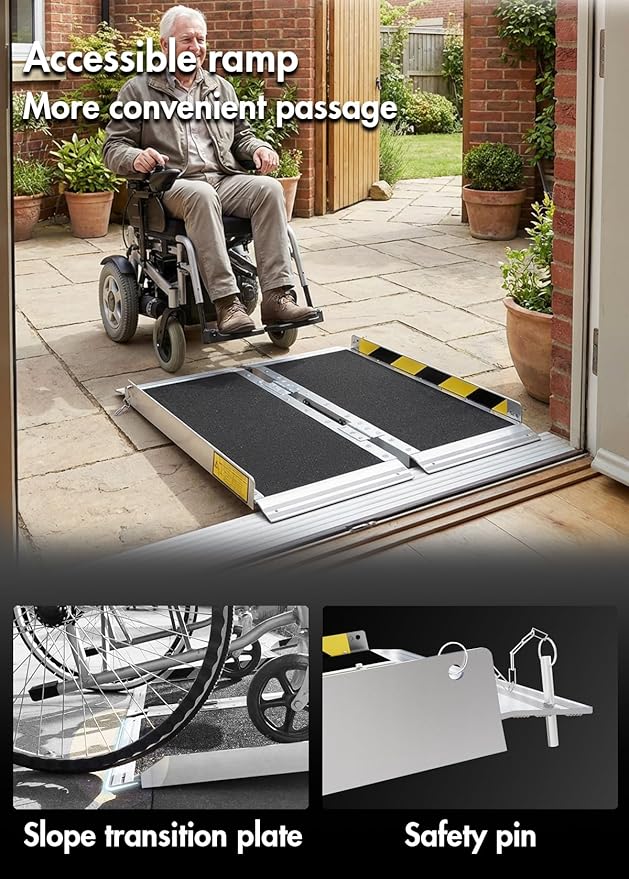 Portable Wheelchair ramp 2FT,Non-Slip Aluminum Threshold ramps for Home Steps,Folding Handicap Ramp,ramps for Home,doorways,Stairs,Weight Capacity up to 800LBS (2FT (Usable Height 2-6 inch))