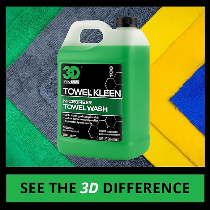 3D Towel Kleen Concentrated Microfiber Detergent - Deep Cleans, Restores & Maintains Car Wash Towel Life - Low Foam, No Residue Premium Laundry Soap 1 Gallon