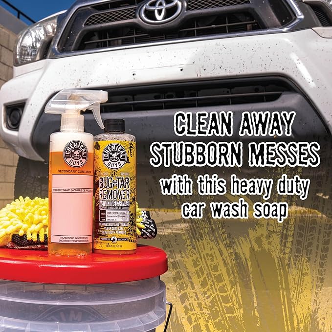 Chemical Guys Bug and Tar Remover Fast Acting Car Wash - Heavy Duty Cleaner for Bugs, Tar, Grime, Tree Sap & Bird Droppings - Safe for Car Paint, Glass, Chrome, Plastic, All Exterior Surfaces - 16 oz