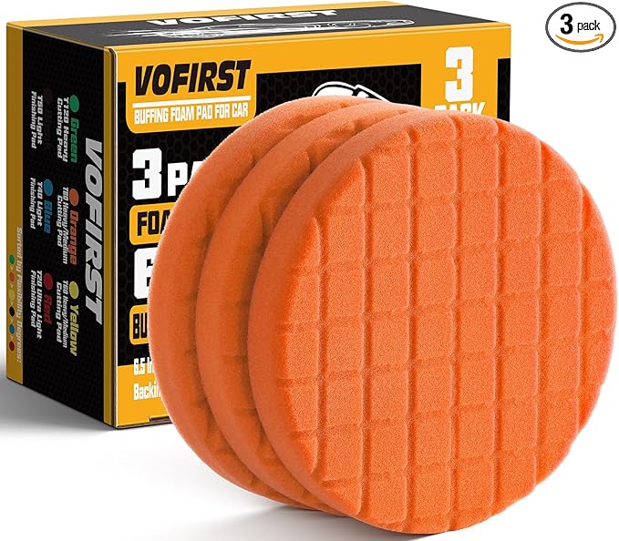 6 Inch Buffing Polishing Pads, 3Pcs Orange T80 Polishing Pad High-Density Buffing Sponge Pads 6.5 Inch Face for 6 Inch 150mm Backing Plate for Car Buffer Polisher Compounding, Polishing & Waxing
