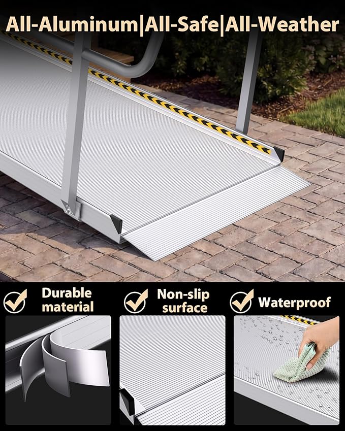 FACHNUO Upgraded 1600 lbs Capacity Wheelchair Ramp with Handrails, 5 FT Portable Ramp for Wheelchairs for Home, Handicap Ramp for Home Steps, Stairs, Home Entry, Doorways, Threshold,Scooters, Walkers