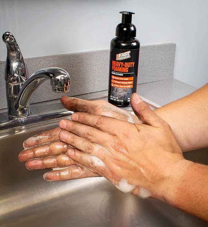 Fast Orange Heavy-Duty Foaming Hand Cleaner 23015, Cleans Grease, Grime & Oil for Garage & Home Use, New and Improved Skin-Conditioning Formula 10 Times More Uses/Bottle, 15 Fl Oz.