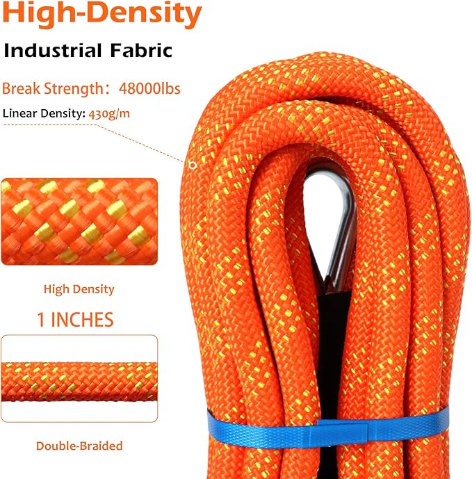 Longzhuo Kinetic Recovery Rope 48000lbs, 1" x 24ft Tow Rope with D Metal Ring Shackles, Heavy Duty Offroad Towing Straps Kit, 30+% Elasticity Tow Ropes for Trucks SUV UTV ATV Tractor Car Jeep,2 Gloves