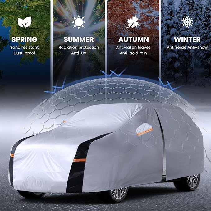 Full-Size SUV Car Cover Waterproof All Weather, 10 Layers Outdoor Car Covers for Automobiles - Sun & Rain Protector Full Exterior Covers. Custom Fit Suburban, GMC Yukon XL, Cadillac Escalade, etc