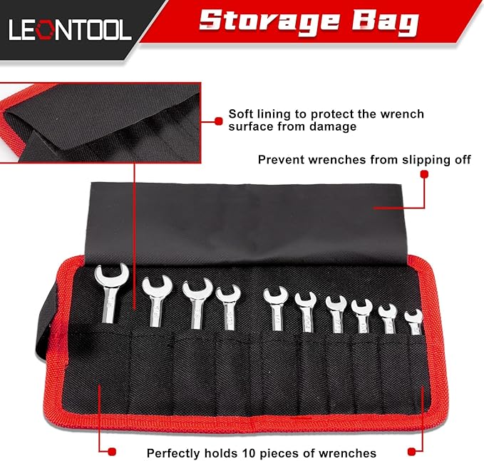 Mini Wrench Set, 10-Piece SAE Wrenches, Rust-Resistant Chrome Finish, Ideal for Automotive, Industrial, Home, Hobby - Silver