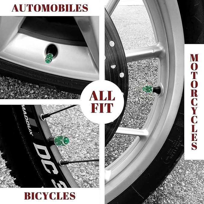 ToBeQueen Bling Tire Valve Caps, 4 Pack Handmade Crystal Rhinestone Diamond Tire Caps Universal Dustprood Bling Green Car Accessories for Car/SUV/Motorcycle/Bike(Green)