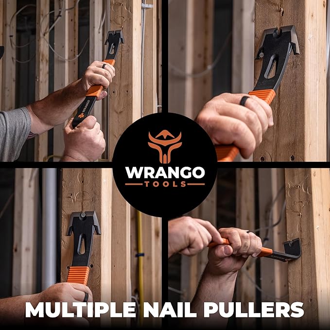 Wrango Tools - 15" Flat Bar Pry Bar - Patented Wide Winged Ends - Heavy Duty Crowbar with Nail Pullers - High Carbon Steel with Shock Absorbing Grip - Roofing & Construction Tool - 5% Donated To Help Farmers