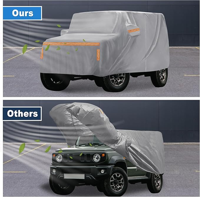 ACROPIX 1 Set Car Cover for Suzuki Jimny JB64W Jimny Sierra JB74W Outdoor Waterproof Sun Rain Dust Wind Snow Protection with Driver Door Zipper 1