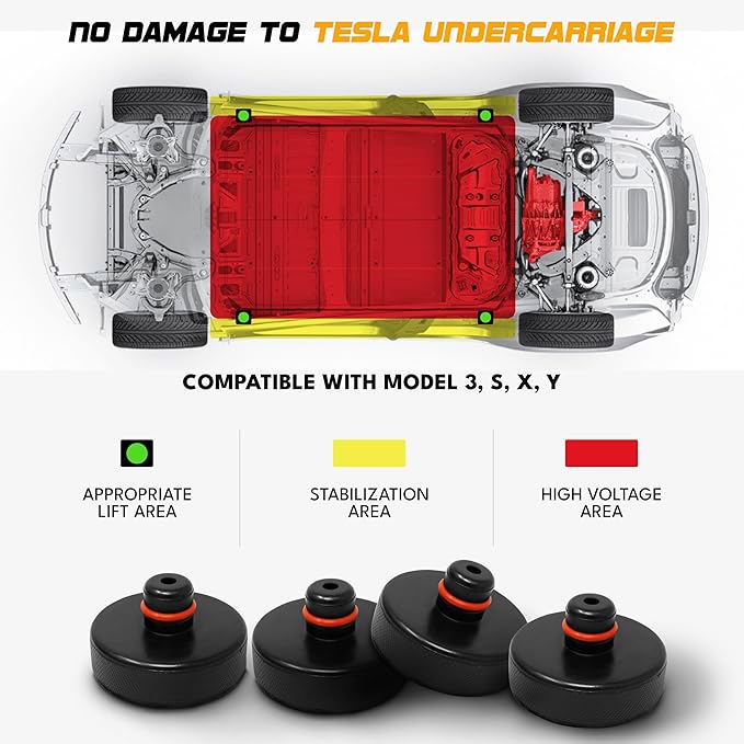 EcoNour Lifting Jack Pad for Tesla Model 3/S/X/Y, 4 Pucks with Storage Case, Tesla Accessories for Tesla Vehicles 2013 to 2024