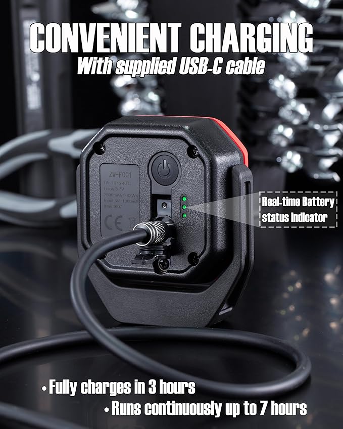 Work Light, 700 Lumen Rechargeable Magnetic Light with 3 Modes & 360° Pivoting Head for Mechanics & Outdoor Use (Orange)
