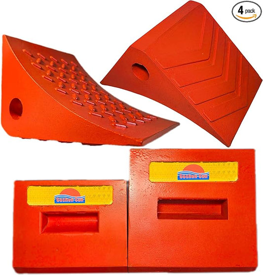 Heavy Duty Orange PU Wheel Chocks with Reflective Strips - 4-Piece,S/M,All-Weather, Non-Slip & Portable Parking Security for Truck, RV, Trailer (4, S)