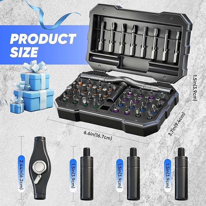 Saker 42-in-1 Magnetic Screwdriver Set for Father’s Day Gift, Screwdriver Set with T Handle & Storage Case, for Men Gift, Furniture, Computer, Bicycle, and DIY Grey