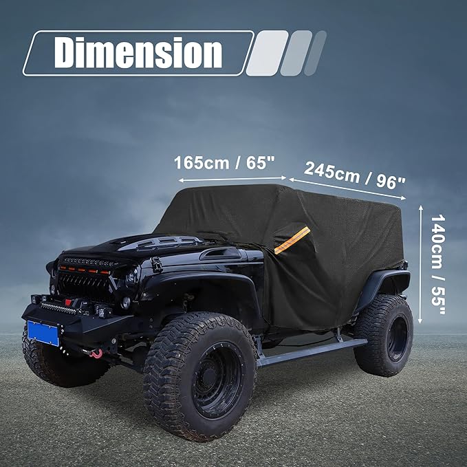 X AUTOHAUX SUV Car Cover Cab Cover Fit for Jeep Wrangler JK JL Hardtop 2 Door 2007-2021 Outdoor Sun Dust Wind Snow Protection 210D Oxford with Driver Door Zipper Black