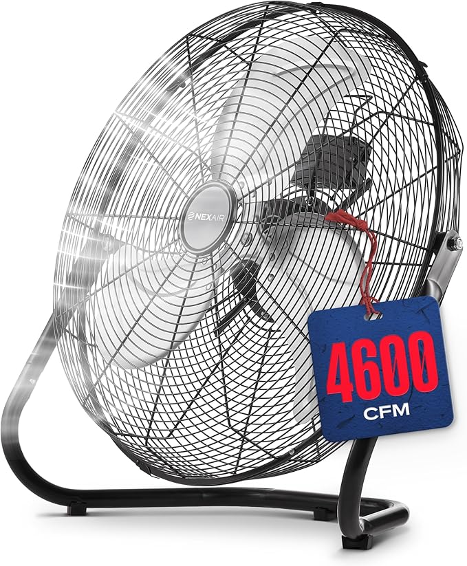 NEXAIR 3-Speed 12 In High-Velocity Heavy Duty Metal Industrial Floor Fan, 1650 CFM Powerful cooling fan for office, Commercial, Residential, and Greenhouse Use, with 180° Adjustable Vertical Tilt