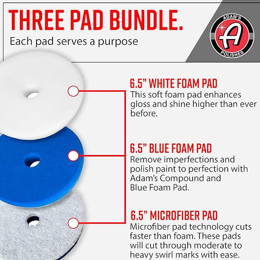 Adam's Polishes Premium Polisher Pads Bundle - Expertly Designed to Make Polishing and Paint Correction Easier and Quicker - Color Coded to Match with Recommended Polishes (6.5" Pads Bundle)