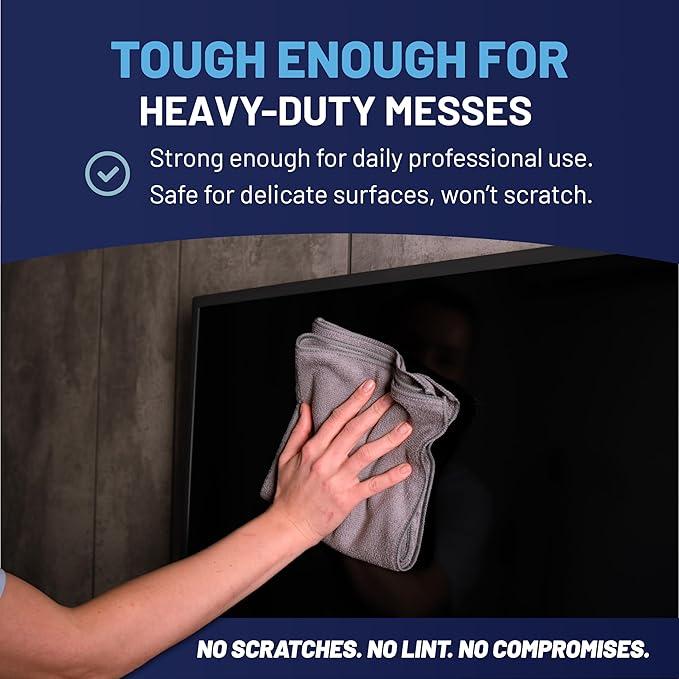 MW Pro Microfiber Cleaning Cloth | Gray | 12 Pack | 16” x 16” | All Purpose Microfiber Towels - Clean, Dust, Polish, Scrub, Absorbent